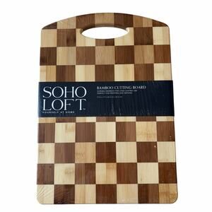 Soho Loft Bamboo Brown Checkered Cutting Board 11.9x17 Serving Board NEW